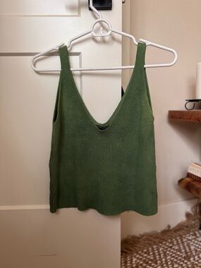 Women's Olive V-Neck Knit Tank Top